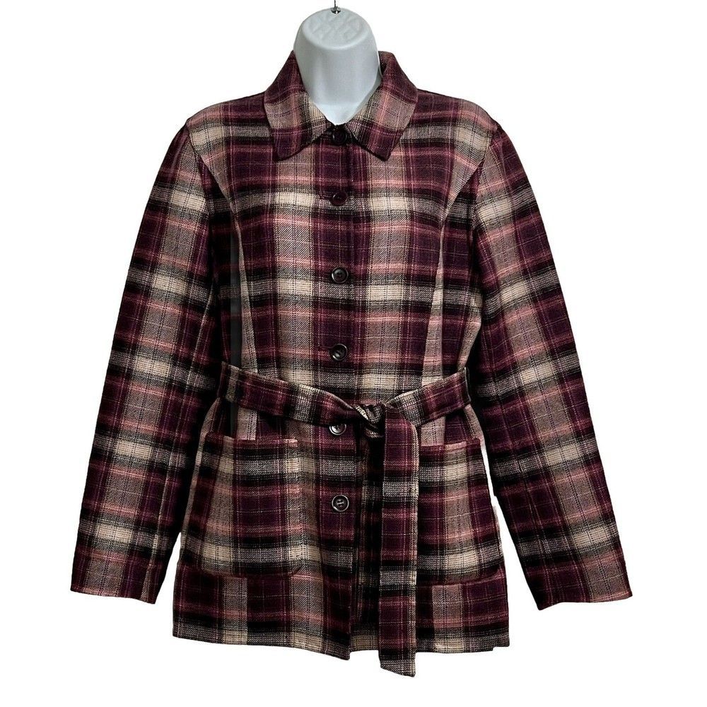 Vintage Randolph Duke The Look Y2K Wool Blend Jacket Blazer Plaid Pink Tan Sz 8